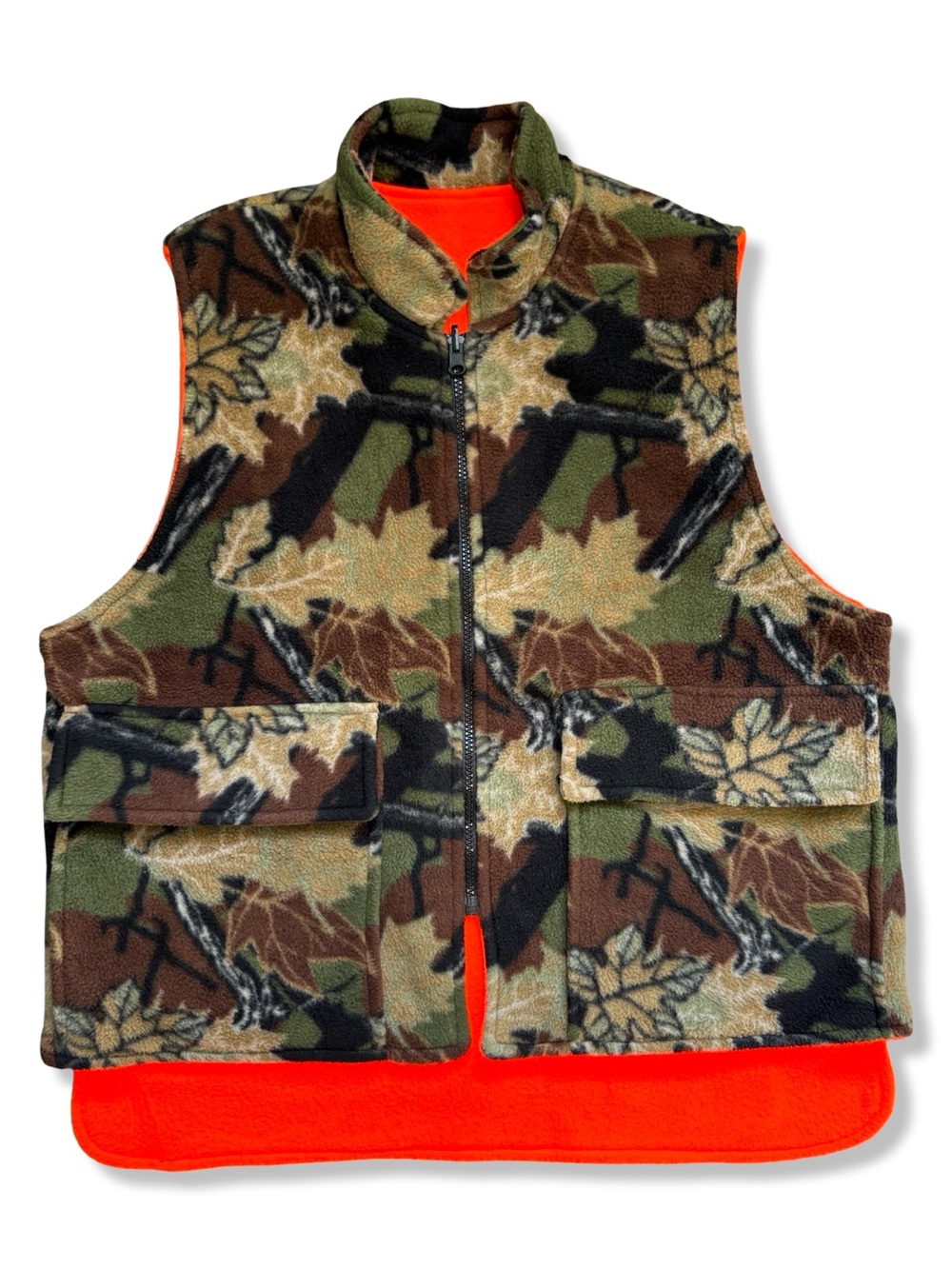 Vintage 90s Reversible Camo & Orange Fleece Hunting Vest